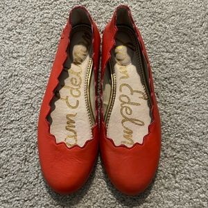 Sam Edelman Francis Womens Blood Orange Leather Ballet Flats Scallop Edge